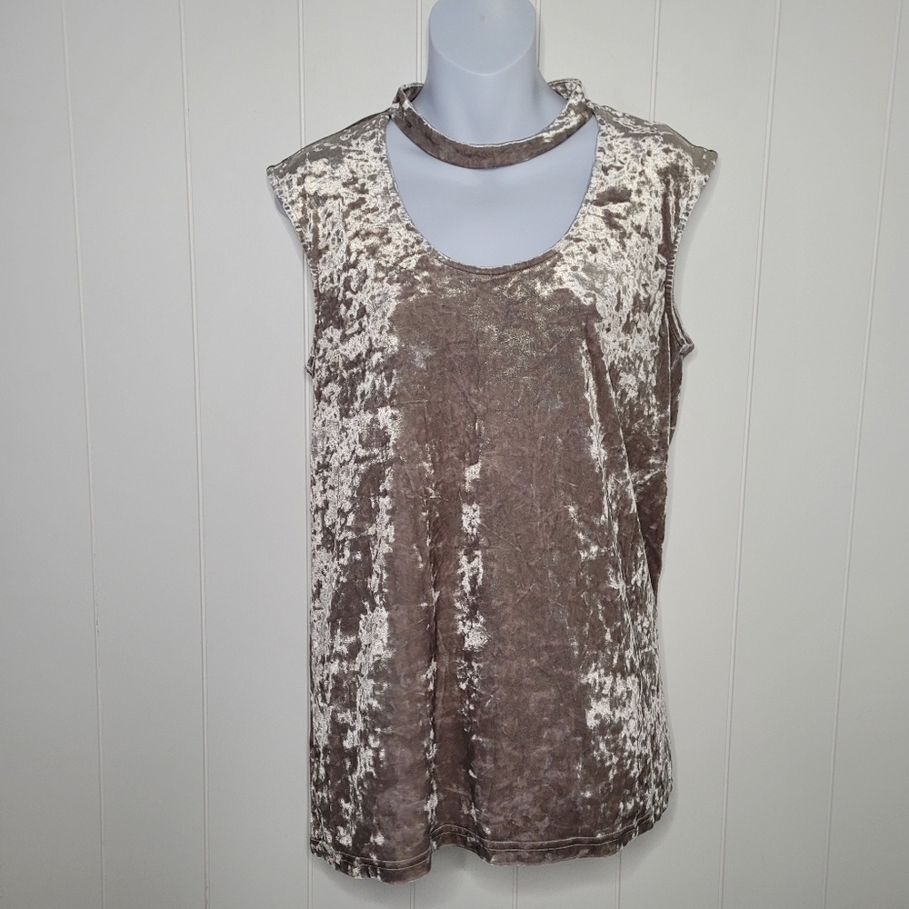 Vince Camuto Burnout Y2K Shirt Top Size Medium Velvet Gray Sleeveless